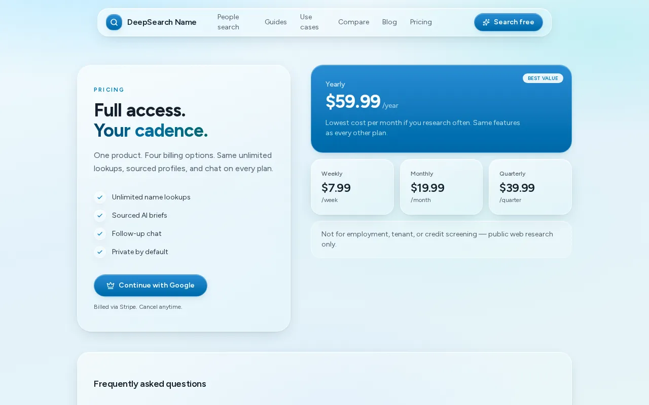 DeepSearch Name — pricing page