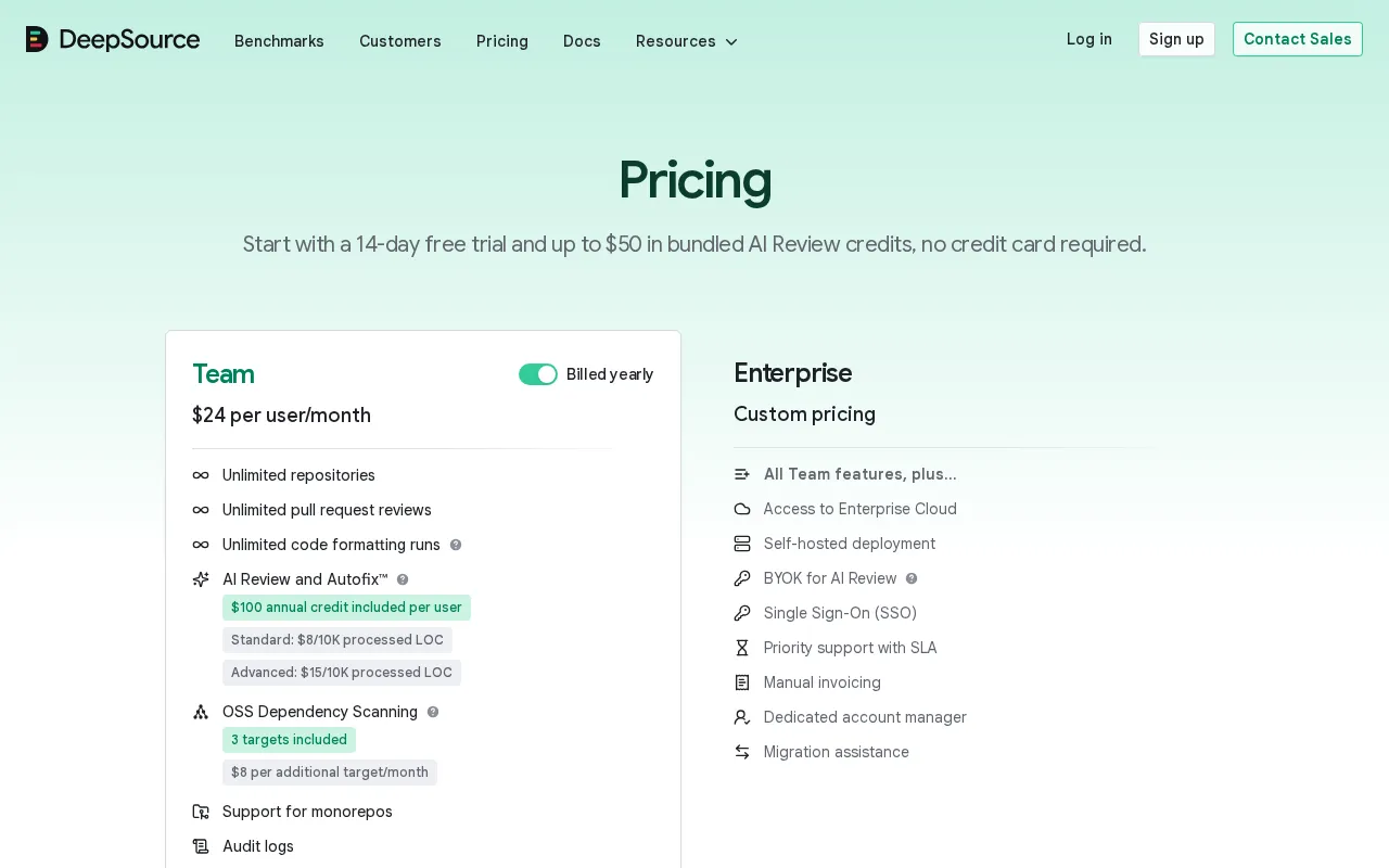 DeepSource — pricing page