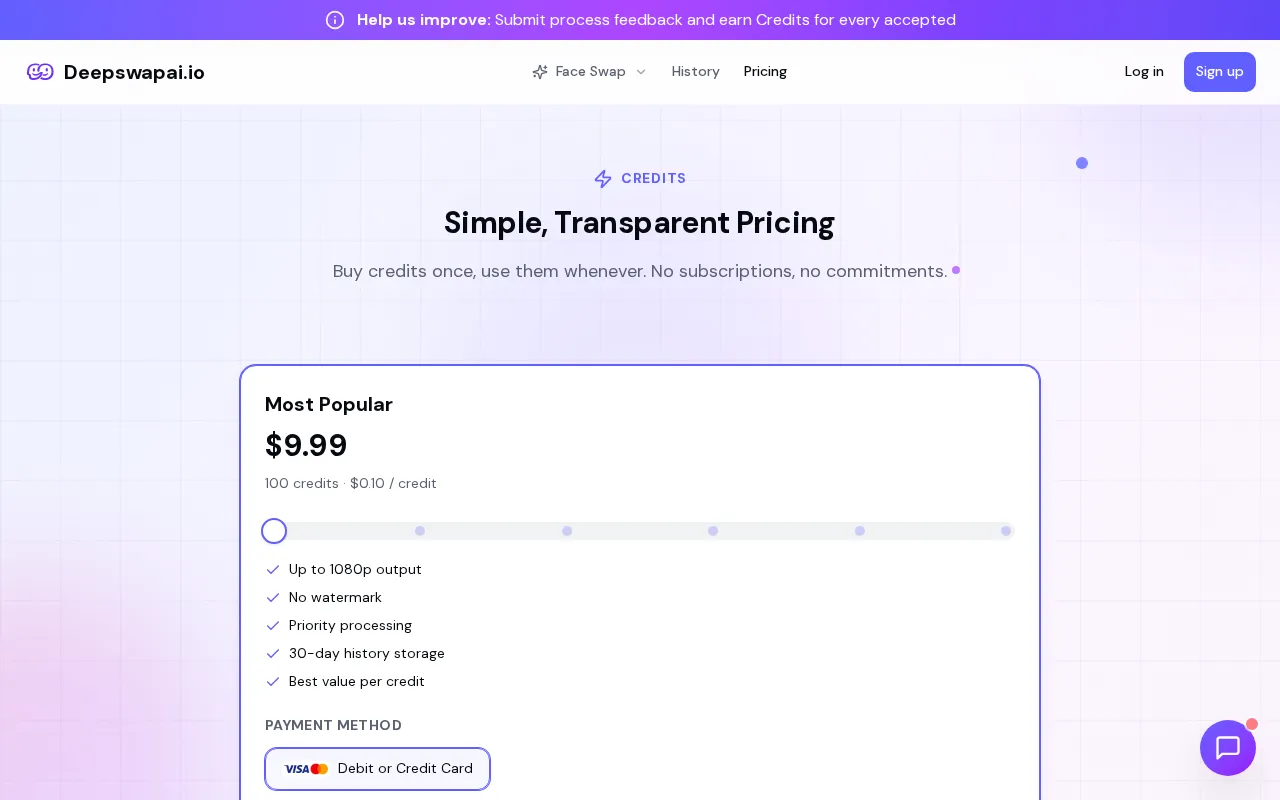 DeepSwapAI.io — pricing page