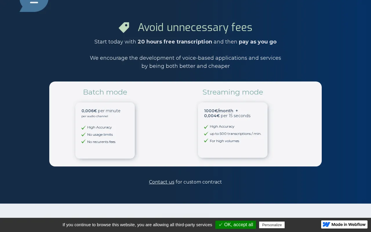 DeepTranscript — pricing page