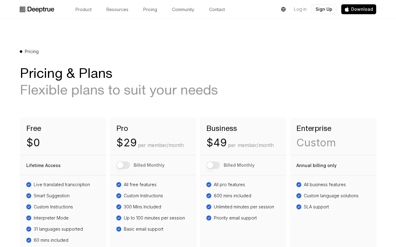 Deeptrue — pricing page