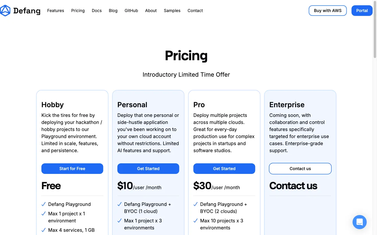 Defang — pricing page