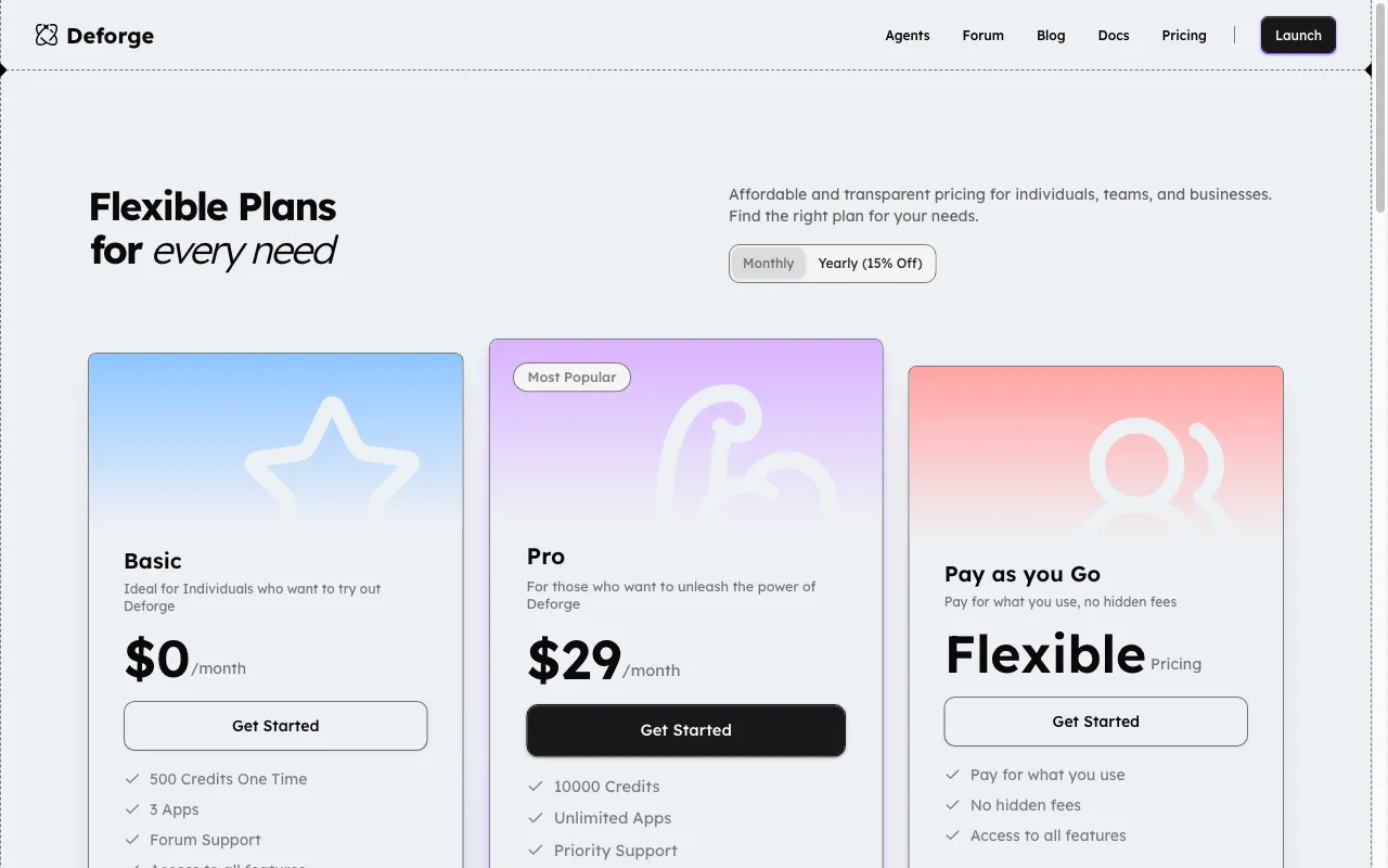 Deforge — pricing page