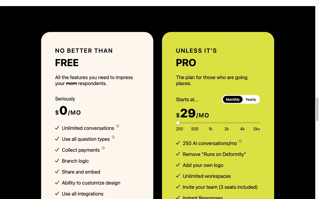 Deformity.ai — pricing page