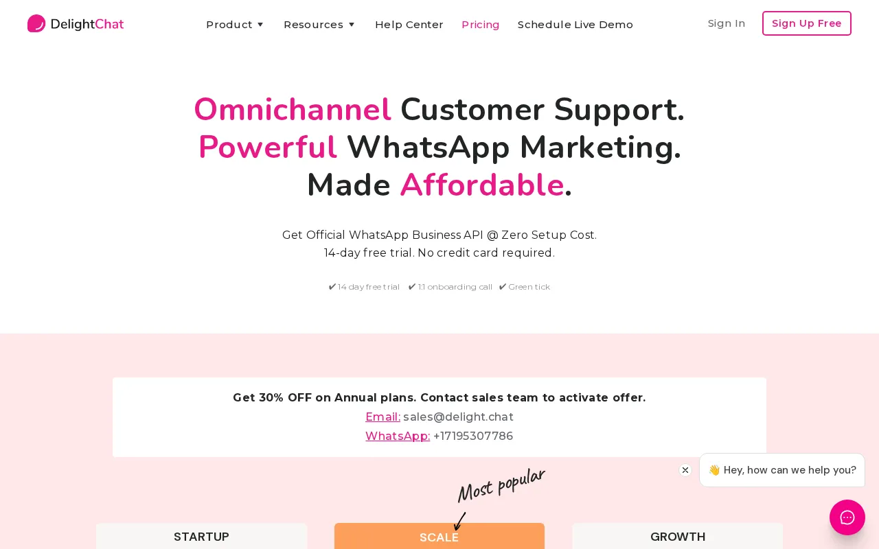 DelightChat — pricing page