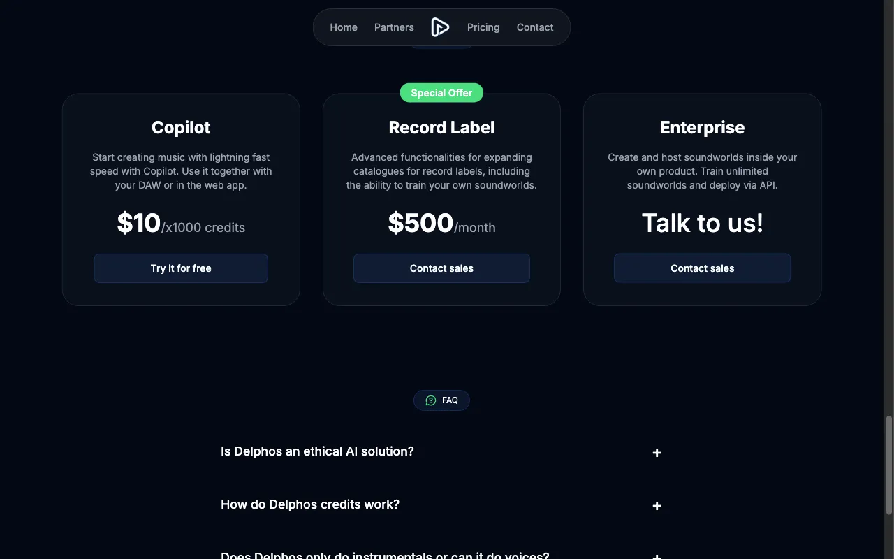 Delphos — pricing page