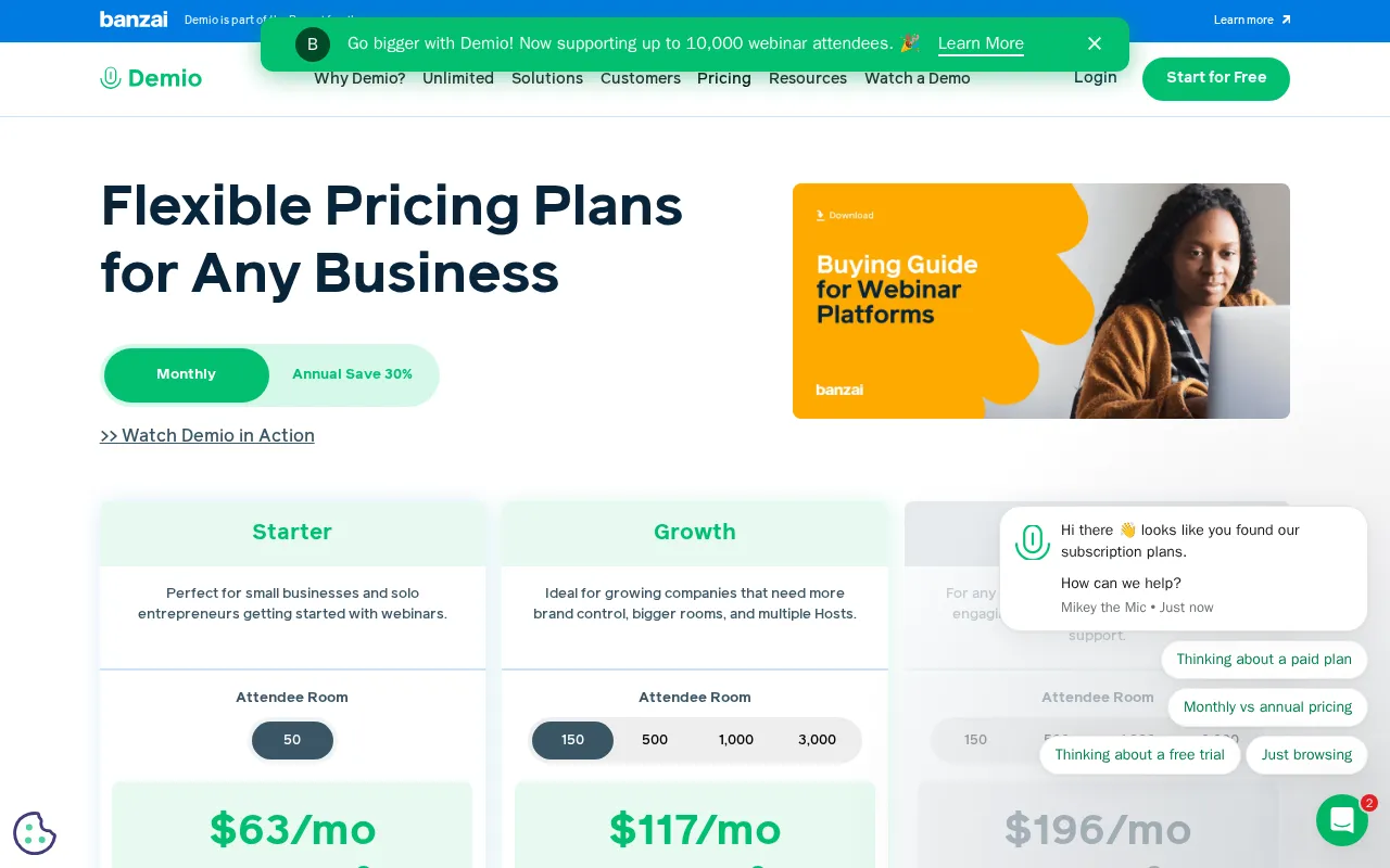 Demio — pricing page