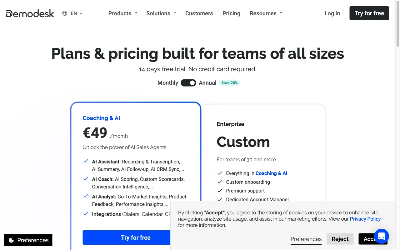 Demodesk — pricing page