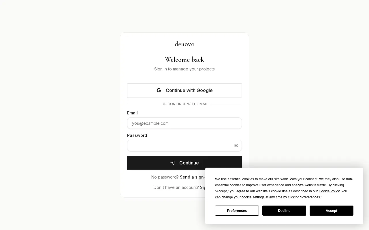 Denovo — pricing page