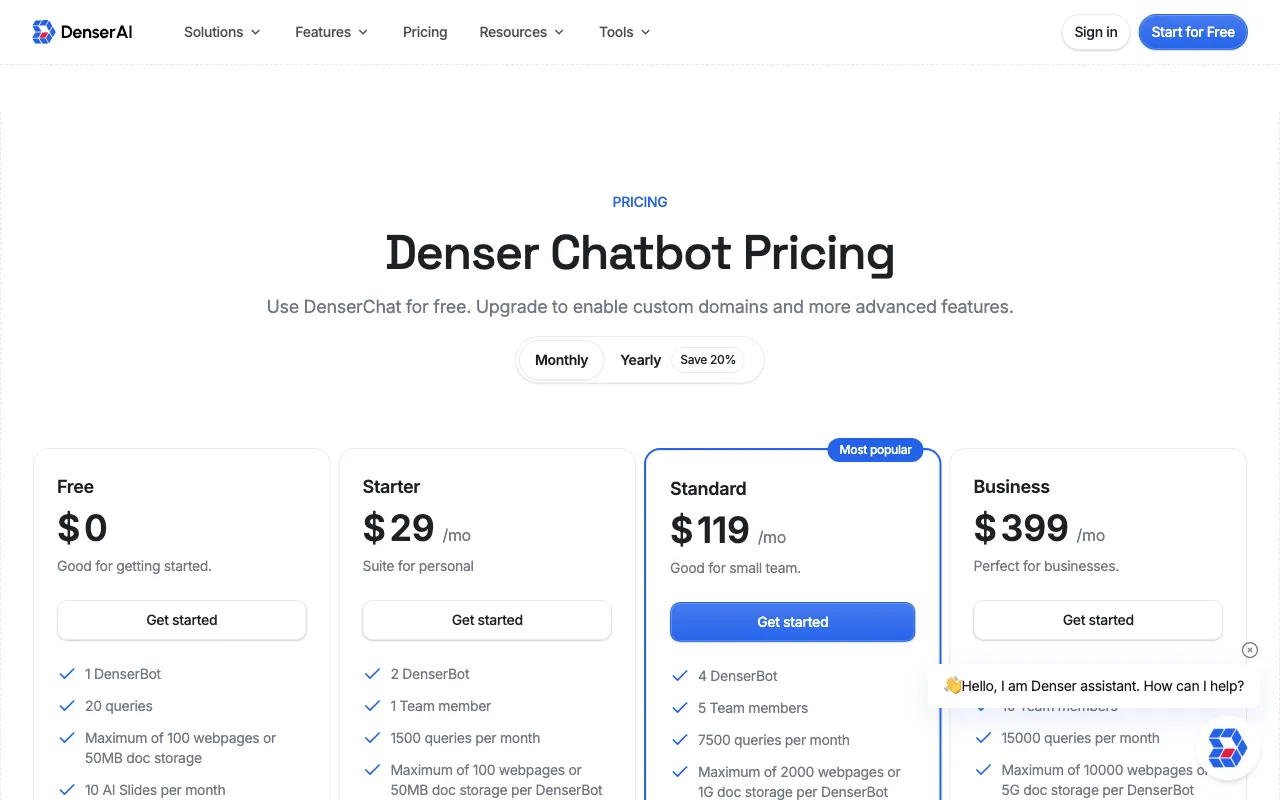 DenserBot — pricing page