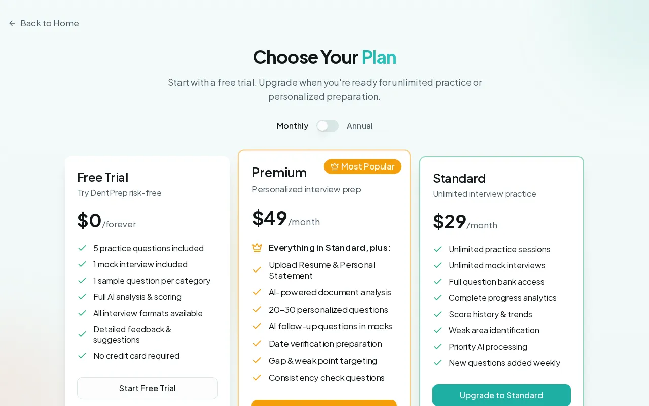 DentPrep — pricing page
