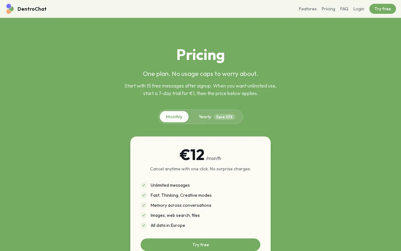 DentroChat — pricing page