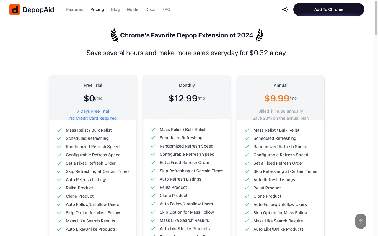 DepopAid — pricing page