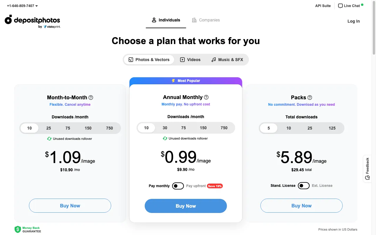 Depositphotos AI image generator — pricing page