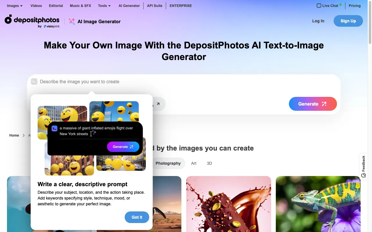 Depositphotos AI image generator — preview screenshot