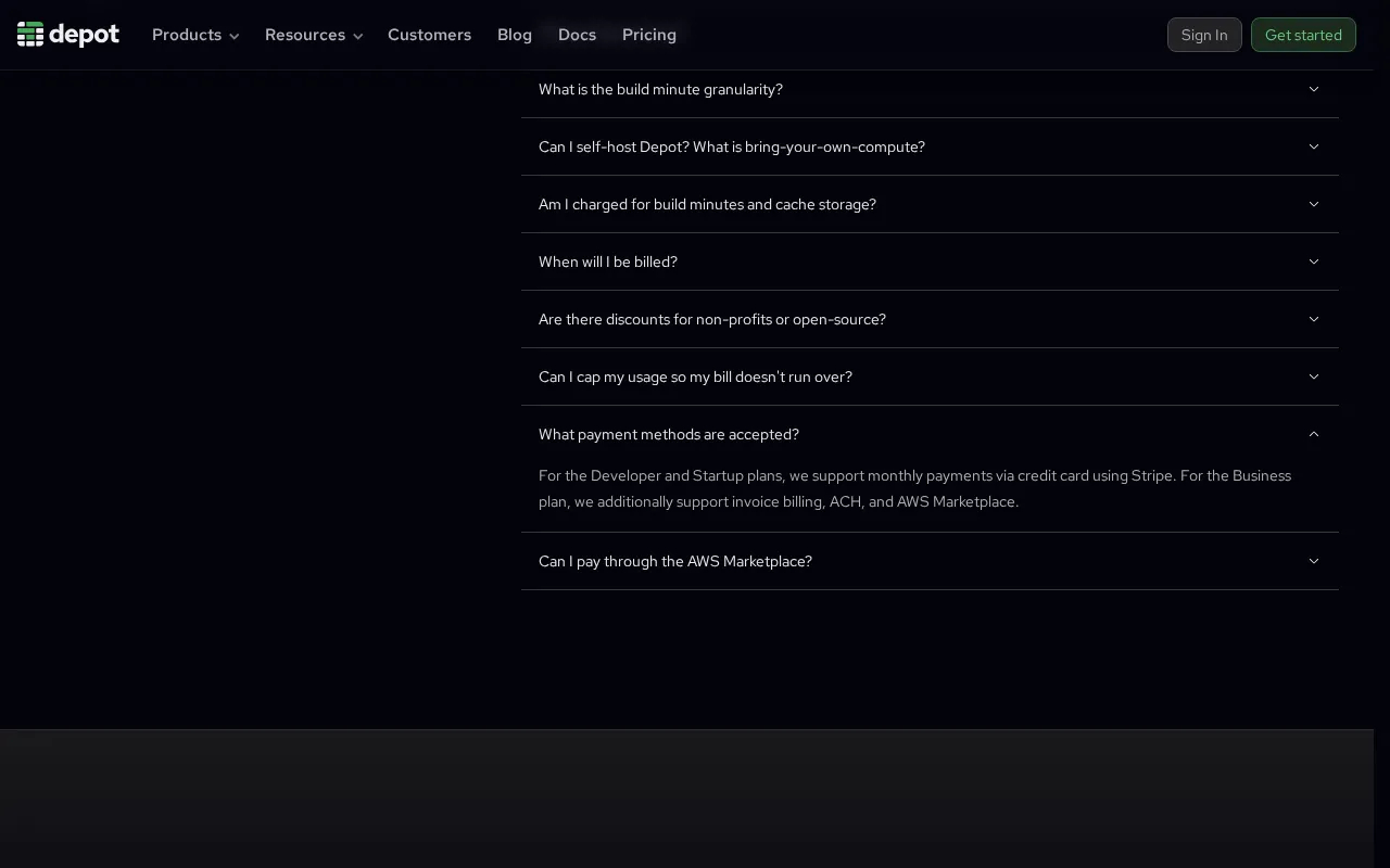 Depot — pricing page