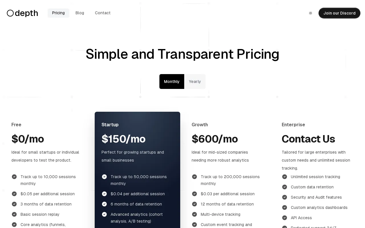 Depth — pricing page