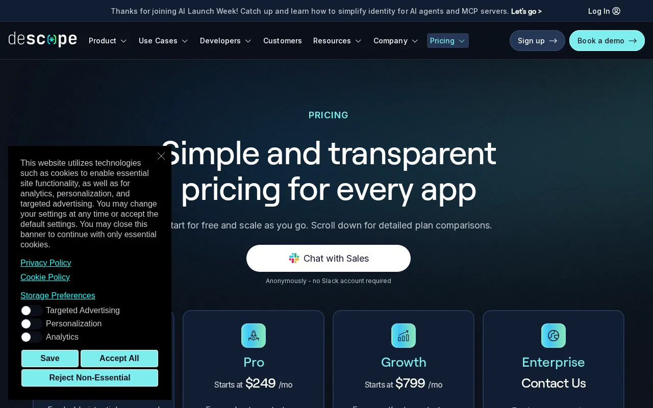 Descope — pricing page