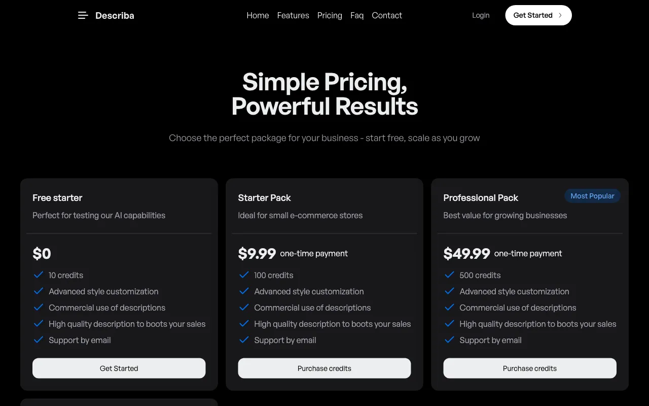 Describa — pricing page