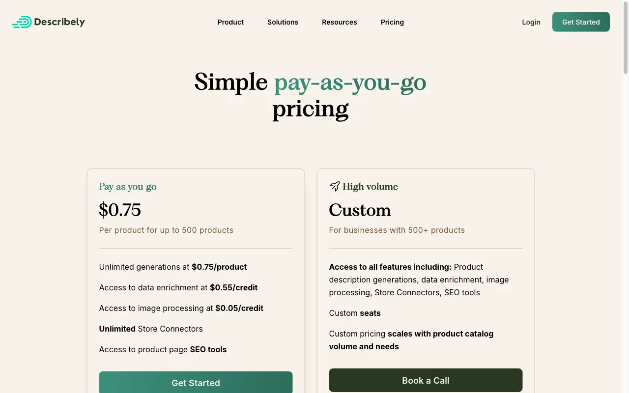 Describely — pricing page