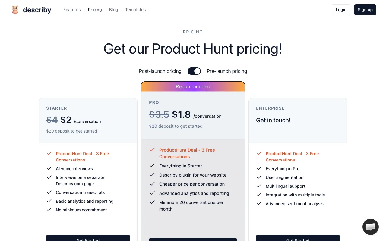 describy — pricing page