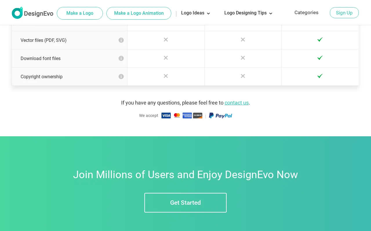 Designevo — pricing page