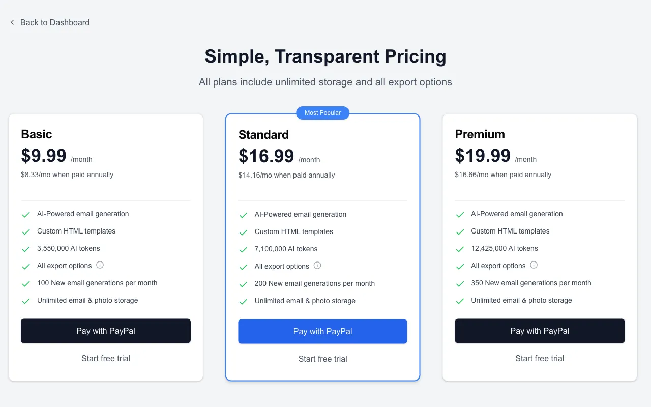 DesignMail Pro — pricing page