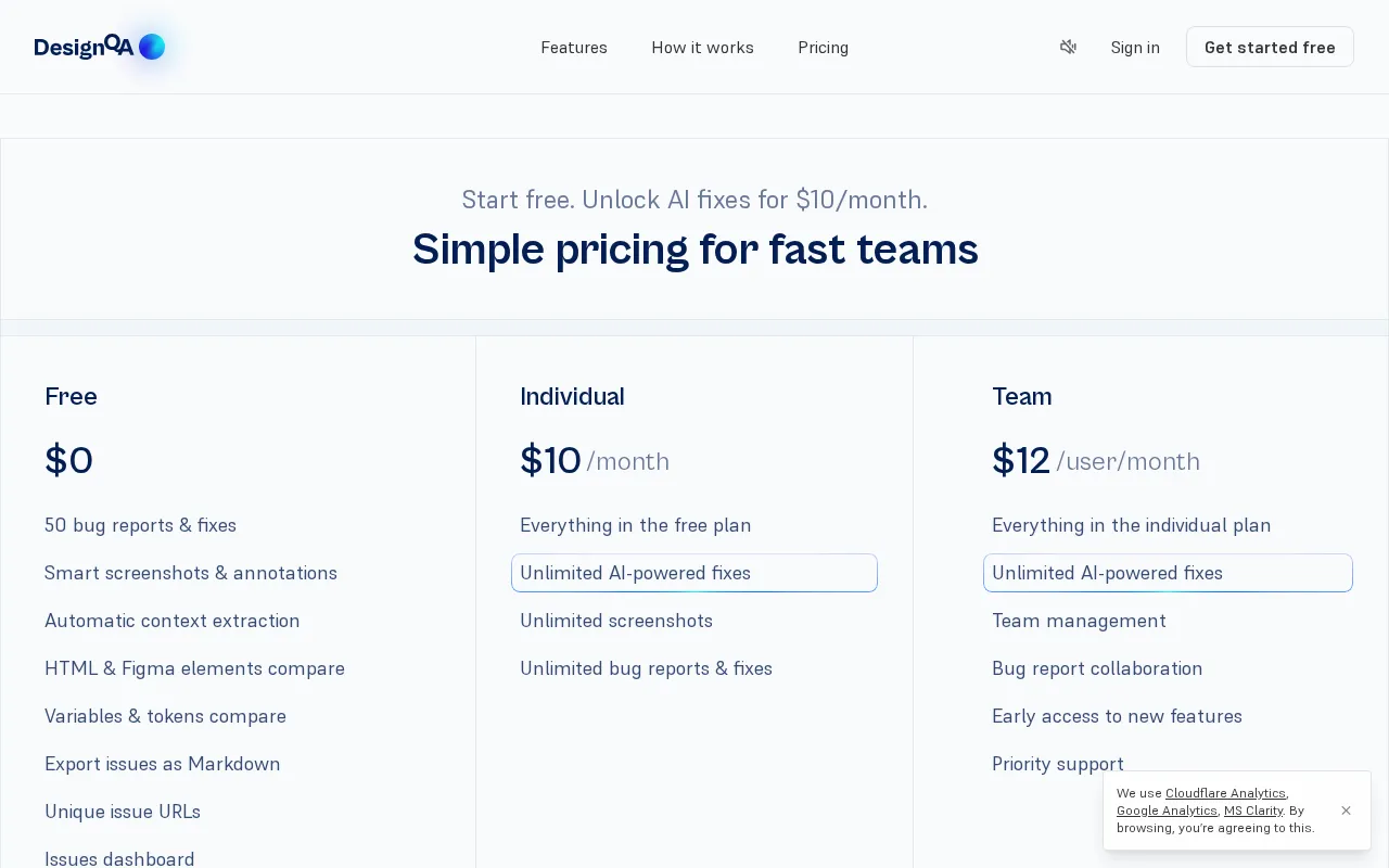 DesignQA — pricing page