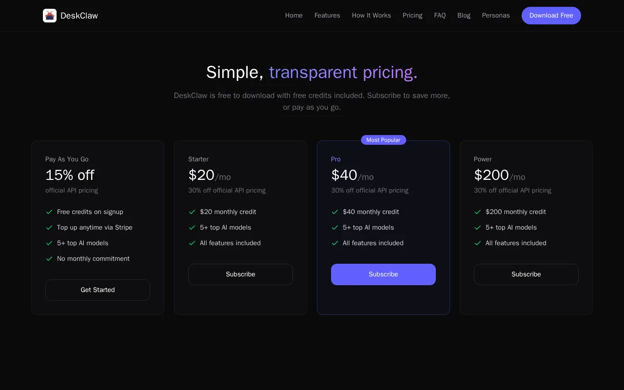 DeskClaw — pricing page