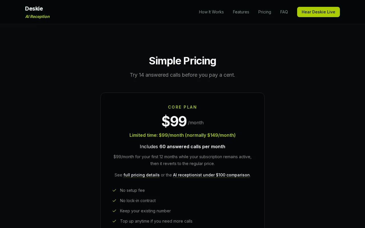 Deskie AI — pricing page