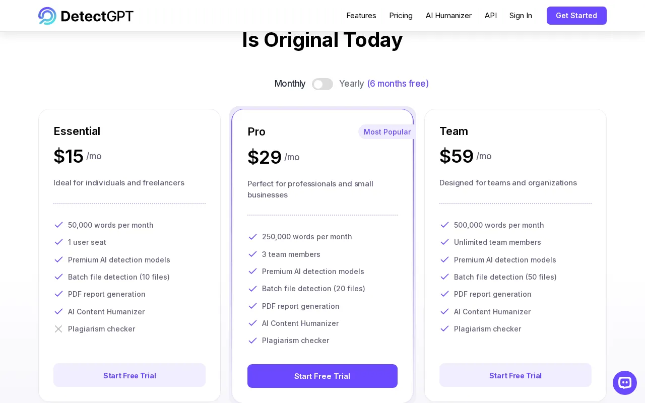DetectGPT — pricing page