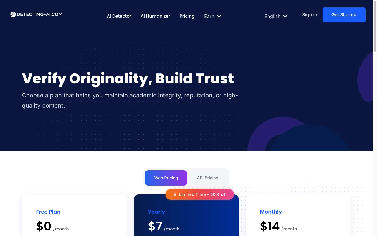 Detecting-AI.com — pricing page