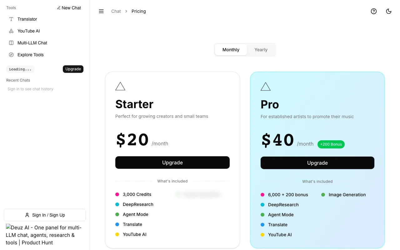 Deuz A.I — pricing page