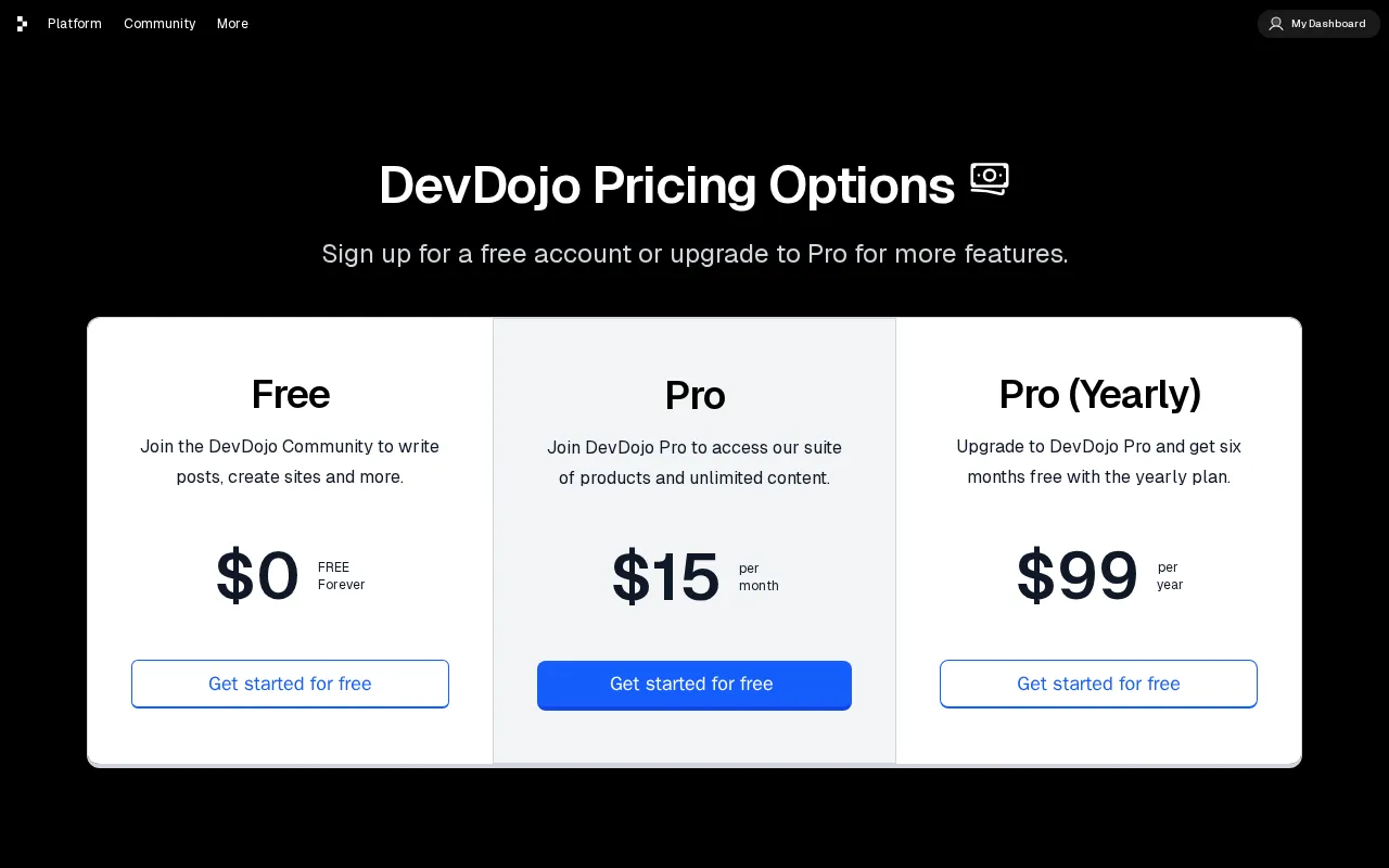 DevDojo — pricing page