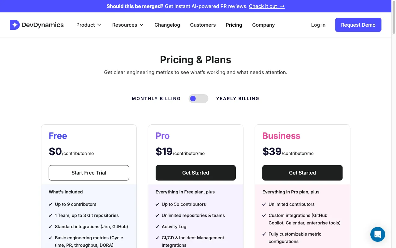 DevDynamics — pricing page