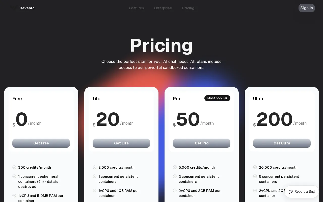 Devento — pricing page