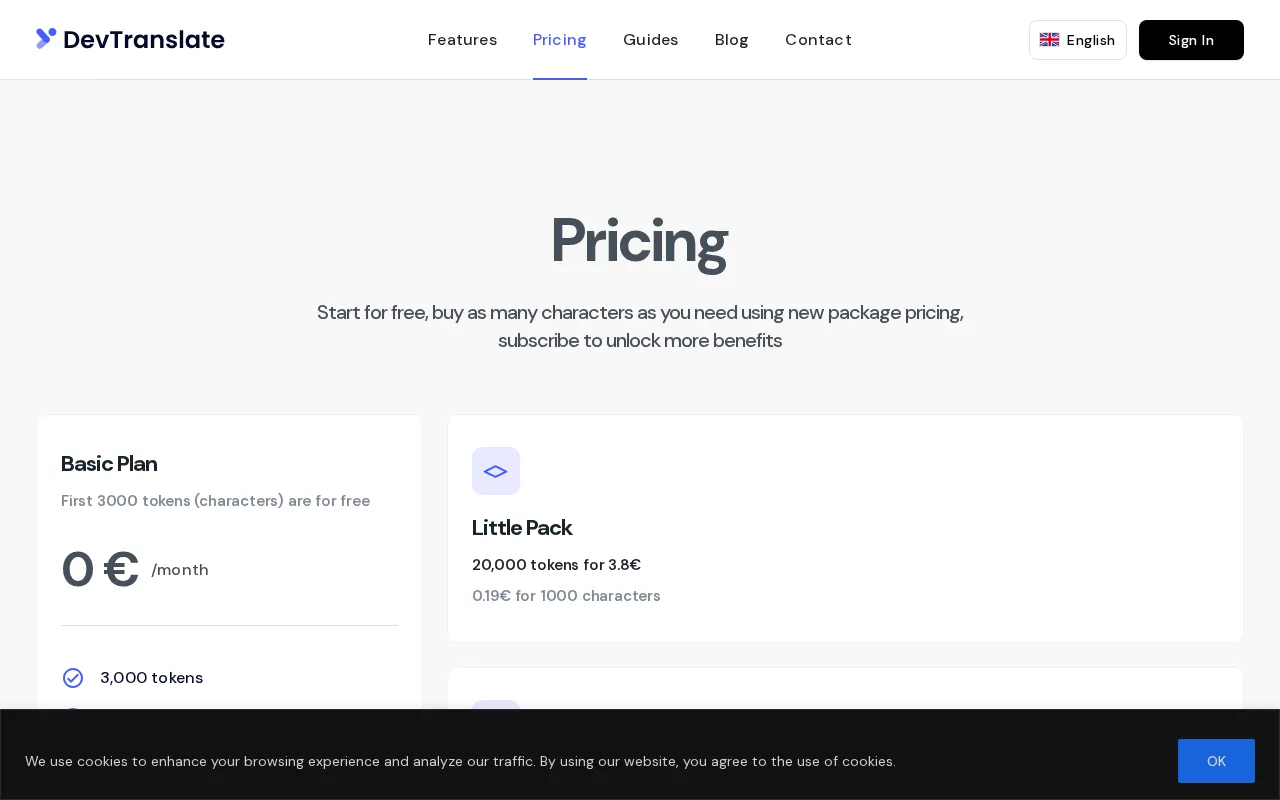 DevTranslate — pricing page