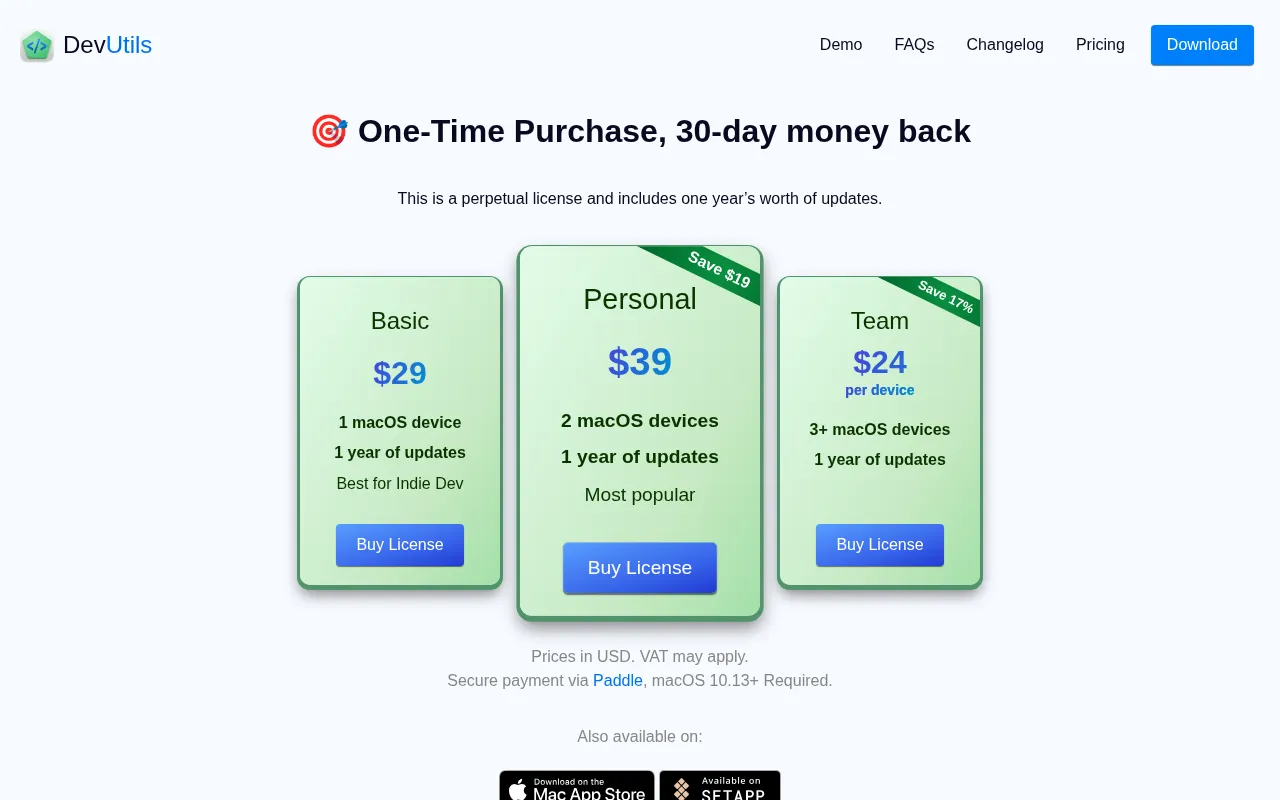 DevUtils — pricing page