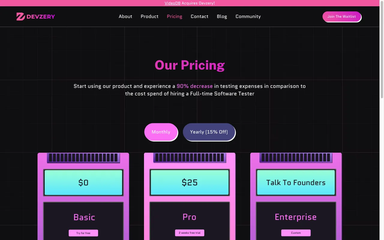 Devzery — pricing page