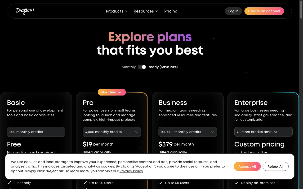 Diaflow — pricing page