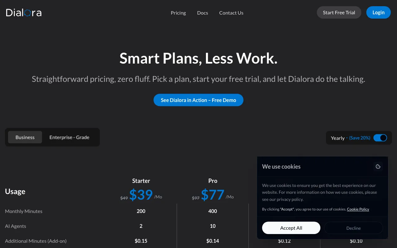 Dialora.ai — pricing page