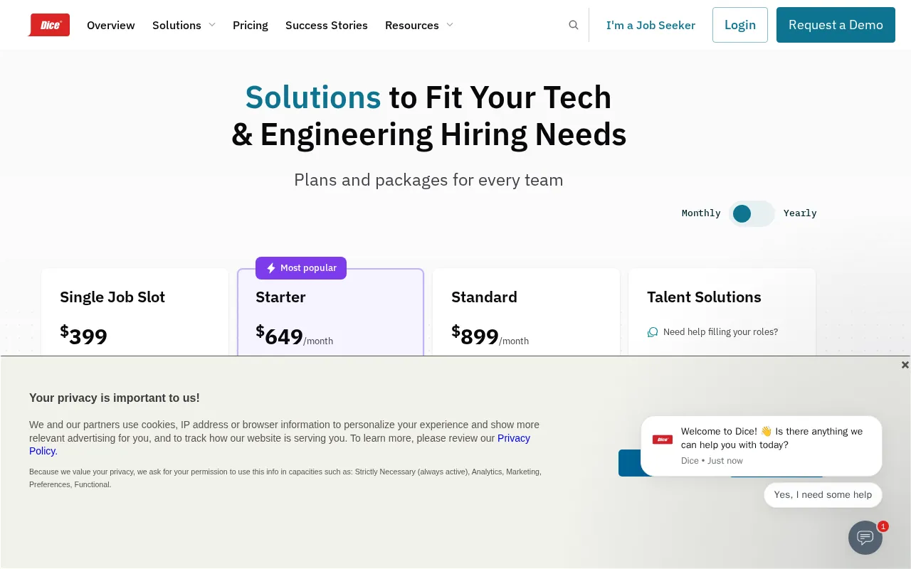 Dice — pricing page
