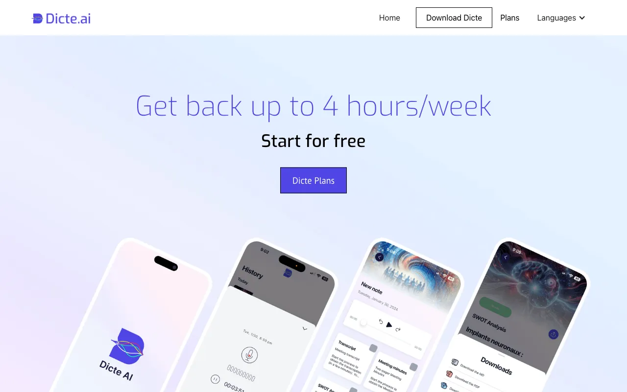 Dicte.ai — pricing page
