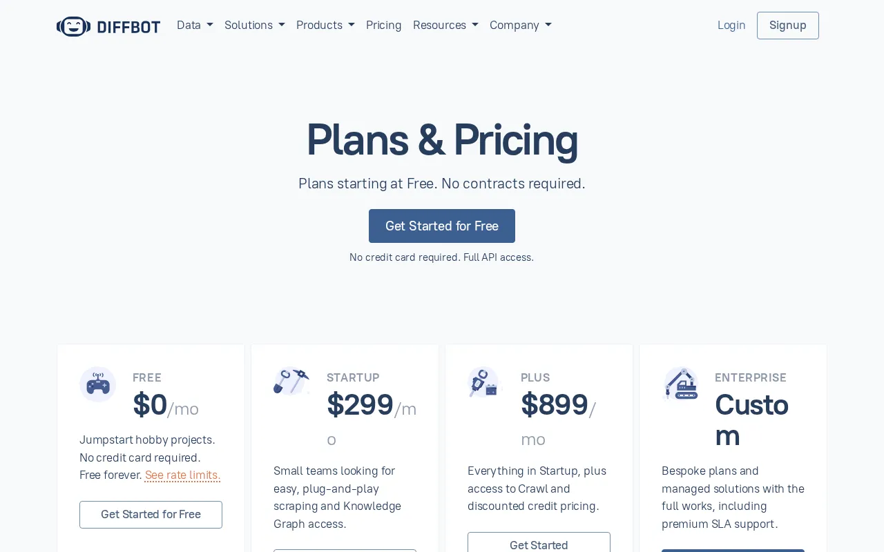 Diffbot — pricing page