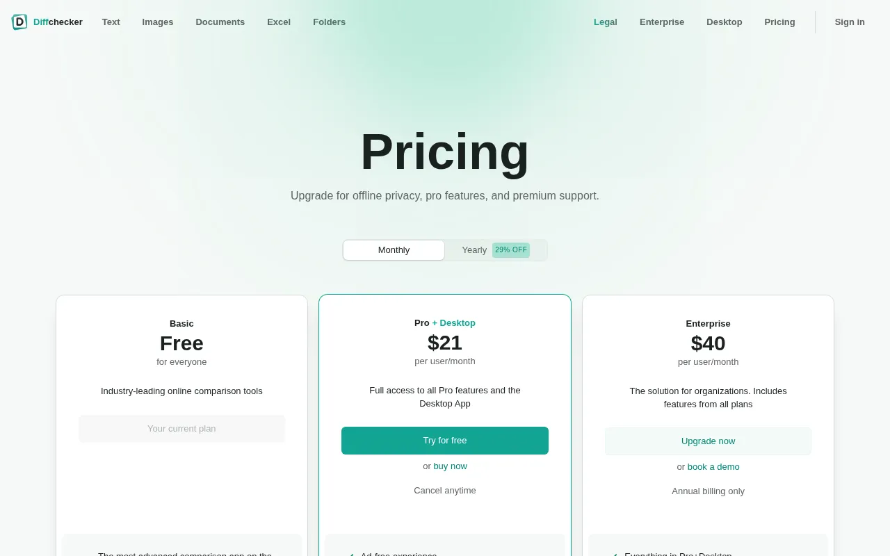 Diffchecker — pricing page