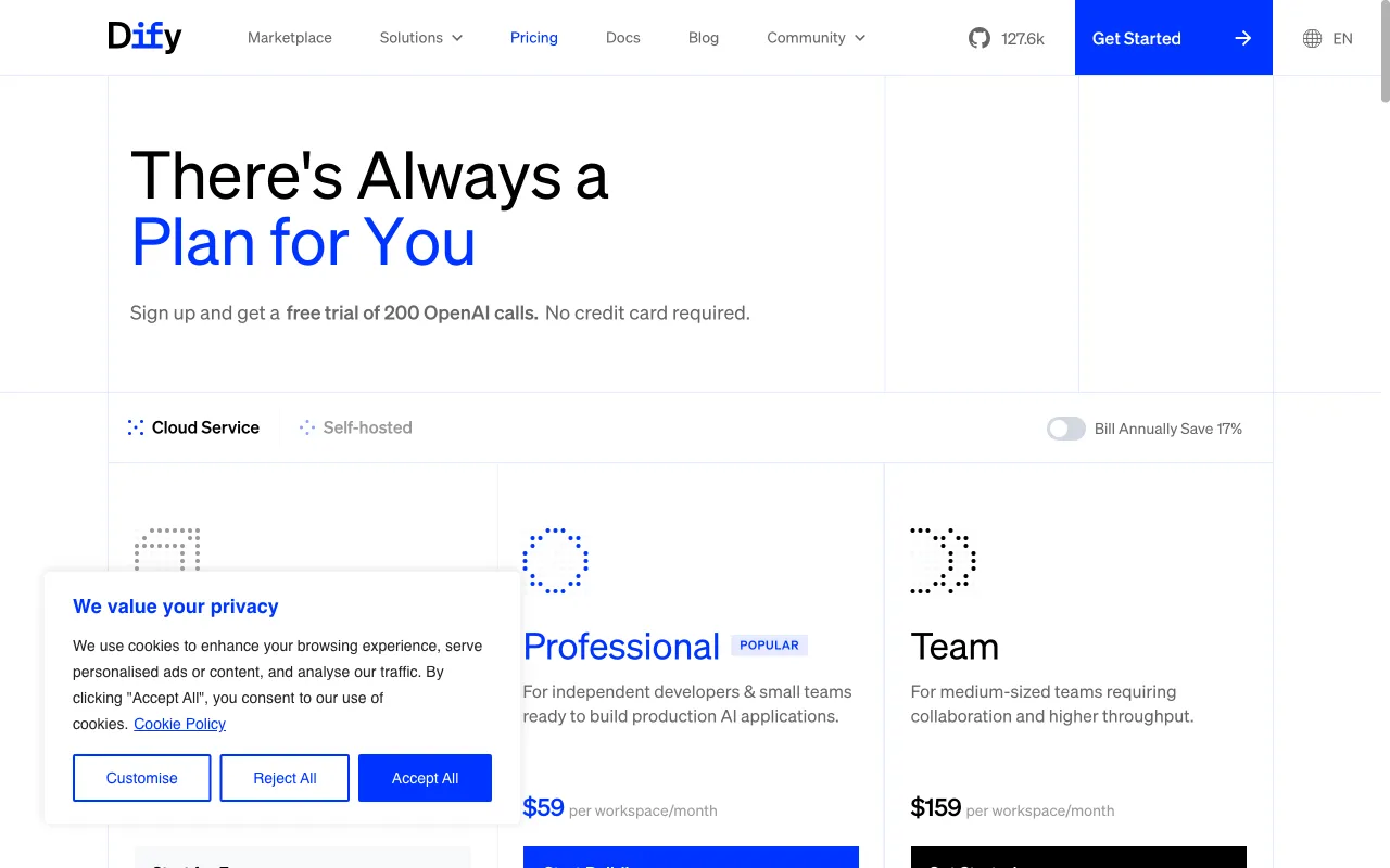 Dify.AI — pricing page