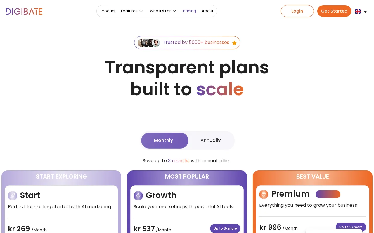 Digibate — pricing page