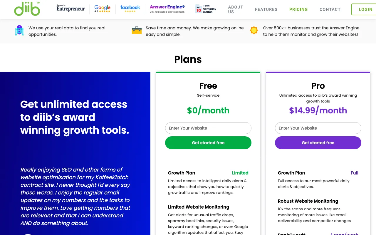 Diib — pricing page