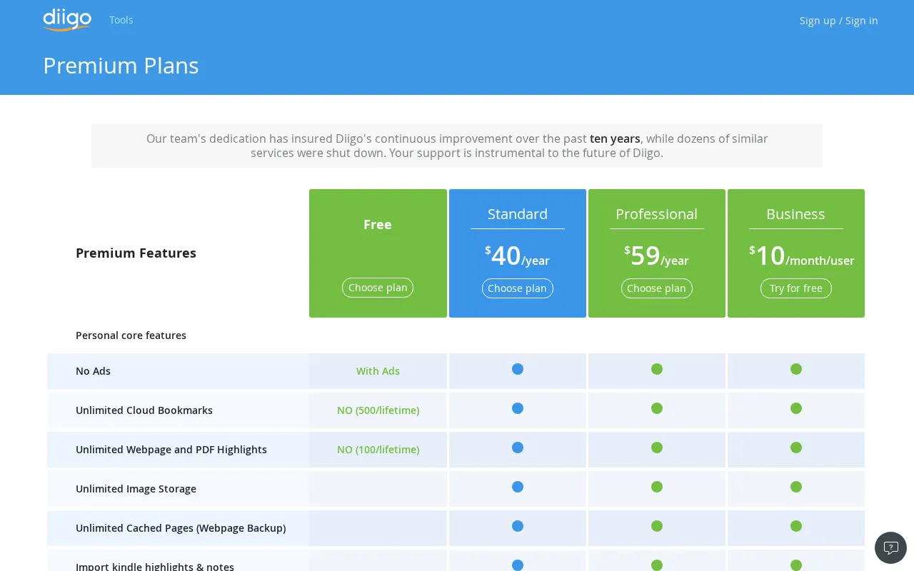 Diigo — pricing page