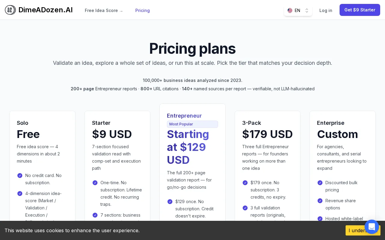 DimeADozen — pricing page